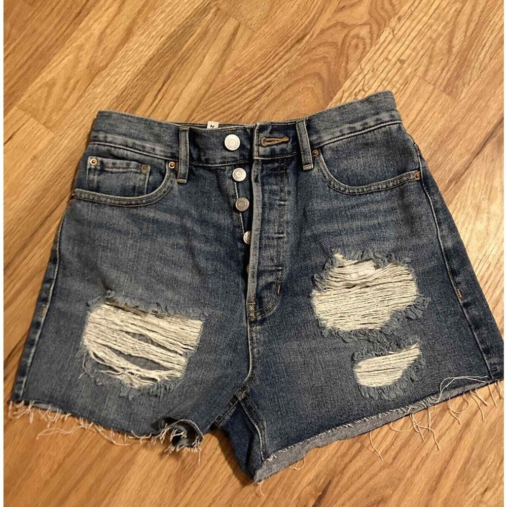 PacSun Ultra‎ High Rise Vintage Distressed Denim Shorts Size 25 Retro Streetwear